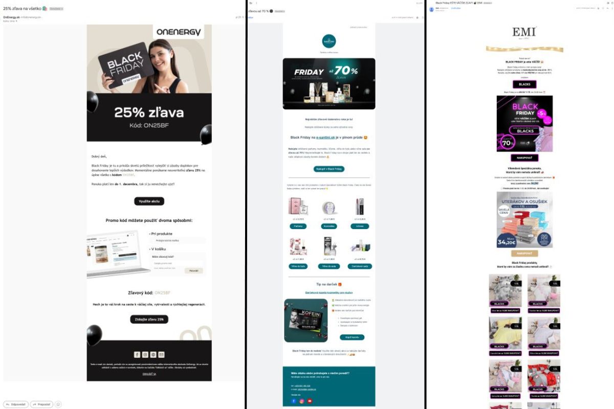 Email marketing značiek Onenergy, Santini a EMI